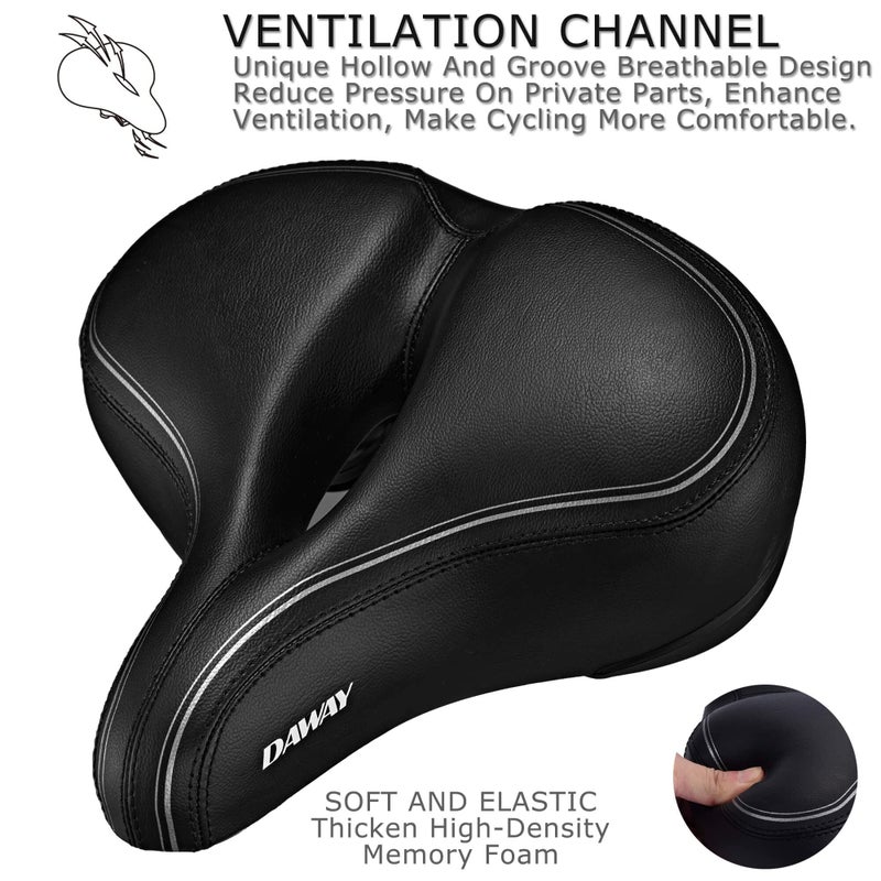 DAWAY C30i Comfortable Oversized Bike Seat - Memory Foam Padded Exercise Bicycle Saddle for Peloton, Stationary, Mountain, Road Bikes - Extra Wide Replacement Cushion for Men Women Comfort, Great Gift - Image 4
