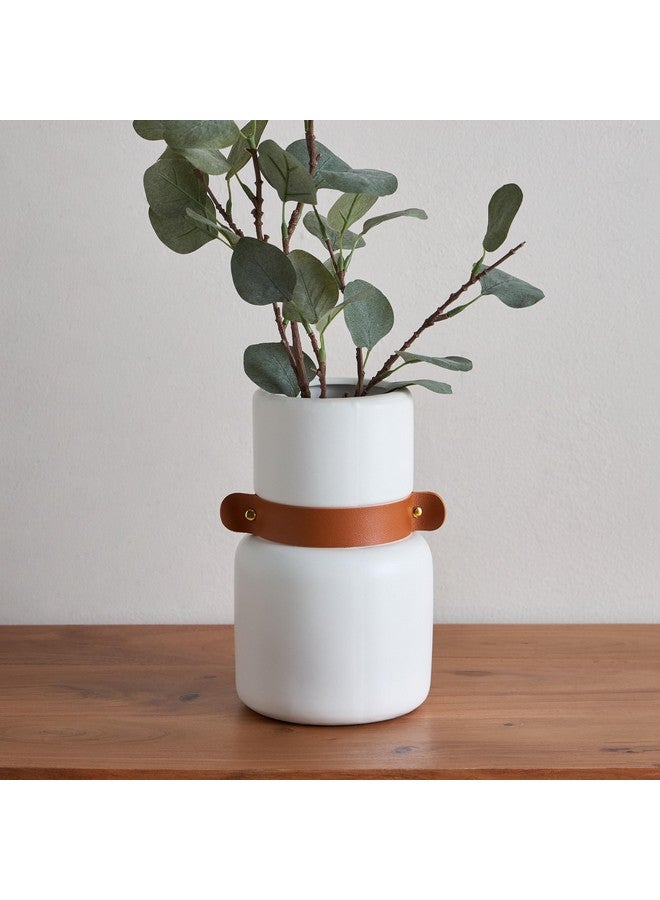Home Box Tilden Ceramic Vase with PU Band 14 x 14 x 23.5 cm - Image 1