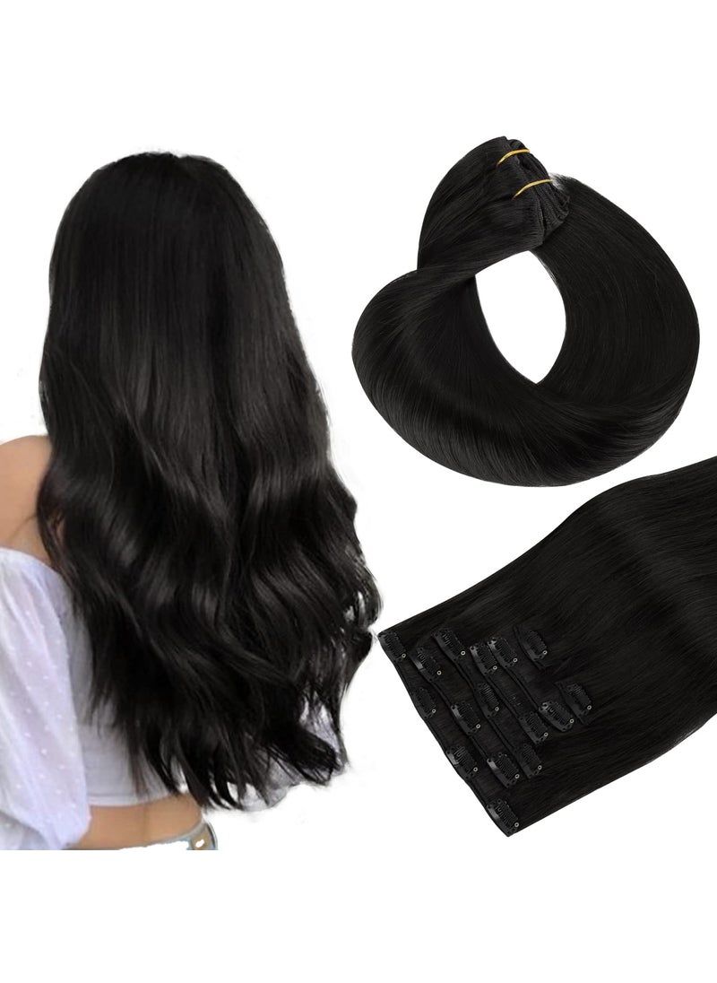 hotbanana - HOTBANANA Human Hair Clip in Hair Extensions Jet Black 120g Clip in Hair Extensions Real Human Hair Straight Remy Hair Clip in Hair Extensions 16 Inch 7pcs - Image 1