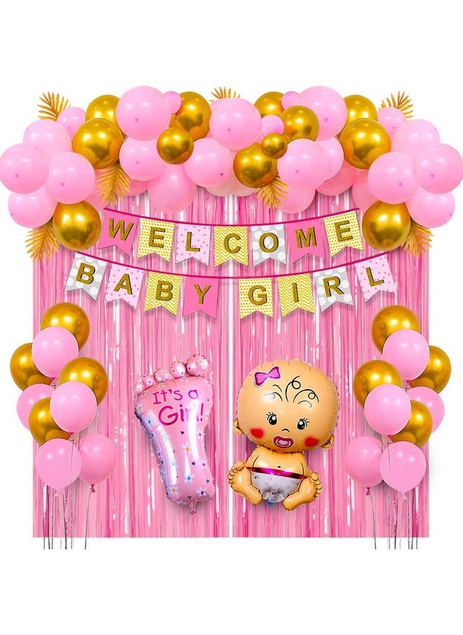 Party Propz Party Propz Welcome Home Baby Girl Decoration- 45Pcs Its a girl decoration items | Naming Ceremony Decoration Kit | Welcome Home Baby Decoration | Welcome Baby Girl Banner (cardstock)  - Image 1
