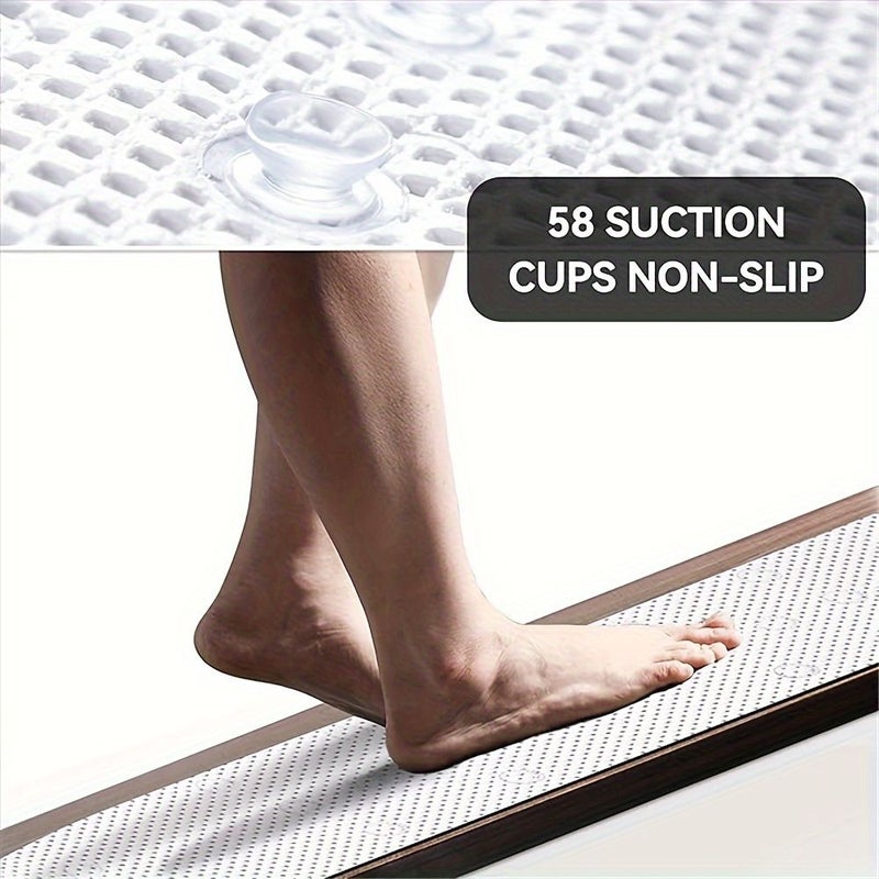 Non Slip Blue Bathtub Mat 16 93 X 35 83 Inches Soft Foam Shower Mat For Bathroom Tub With Drain Holes And Suction Cups - Image 4