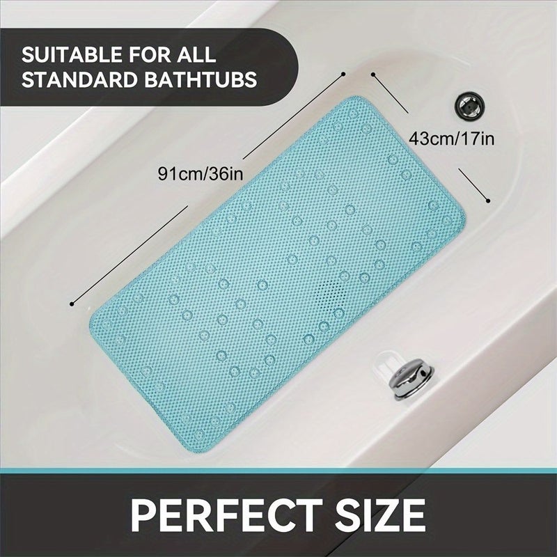 Non Slip Blue Bathtub Mat 16 93 X 35 83 Inches Soft Foam Shower Mat For Bathroom Tub With Drain Holes And Suction Cups - Image 3