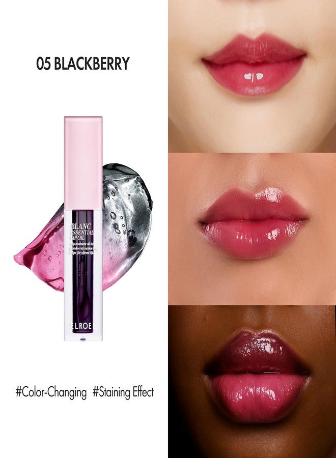 ELROEL Blanc Essential Lip Oil - 50HR Moisturizing, Hydrating & Color Changing Korean Tinted Lip Oil Gloss Makeup with 6 Plant Extracts - Lightweight, Non-Sticky Finish 0.15 fl oz (#05 Blackberry) - Image 2