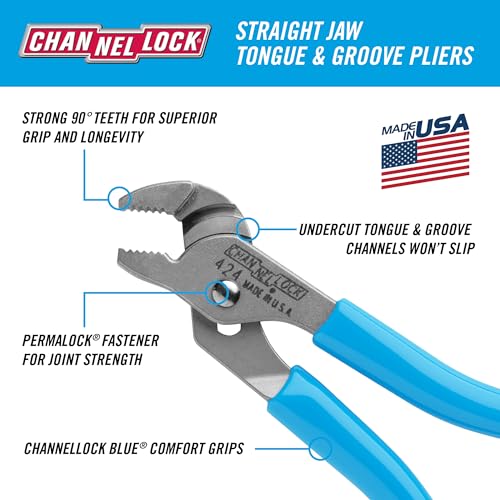 Channellock SlipJoint Pliers 424 Straight Jaw Tongue Groove Hardened Steel 45 In - Image 3