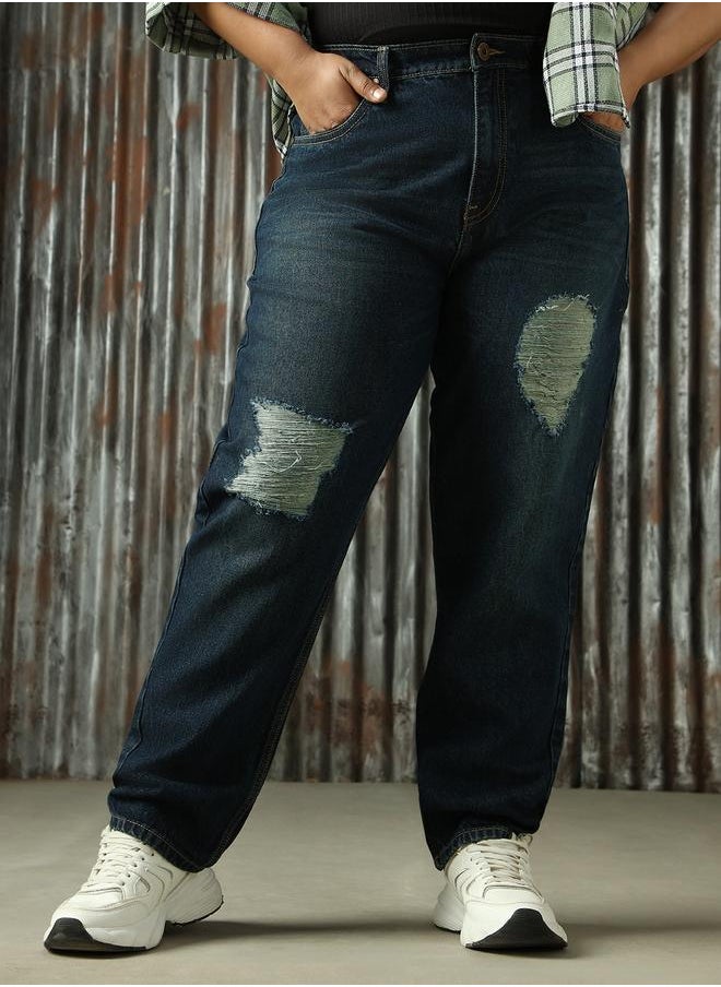 HIGH STAR - Women Jeans in Blue featuring Tappered fit with a washed pattern, secured with button closure, crafted from 100% cotton – ideal for both casual and formal outings. - Image 1
