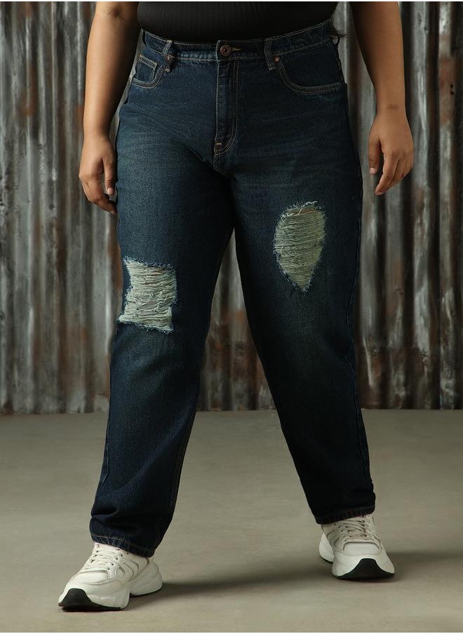 HIGH STAR - Women Jeans in Blue featuring Tappered fit with a washed pattern, secured with button closure, crafted from 100% cotton – ideal for both casual and formal outings. - Image 1