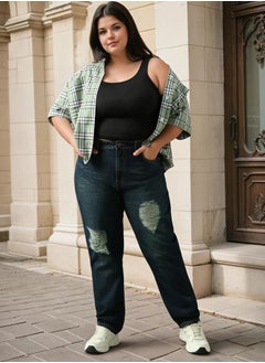Women Jeans in Blue featuring Tappered fit with a washed pattern, secured with button closure, crafted from 100% cotton – ideal for both casual and formal outings.