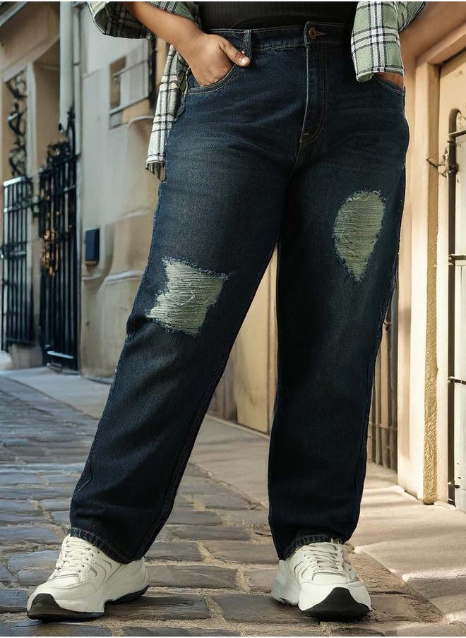 HIGH STAR - Women Jeans in Blue featuring Tappered fit with a washed pattern, secured with button closure, crafted from 100% cotton – ideal for both casual and formal outings. - Image 1