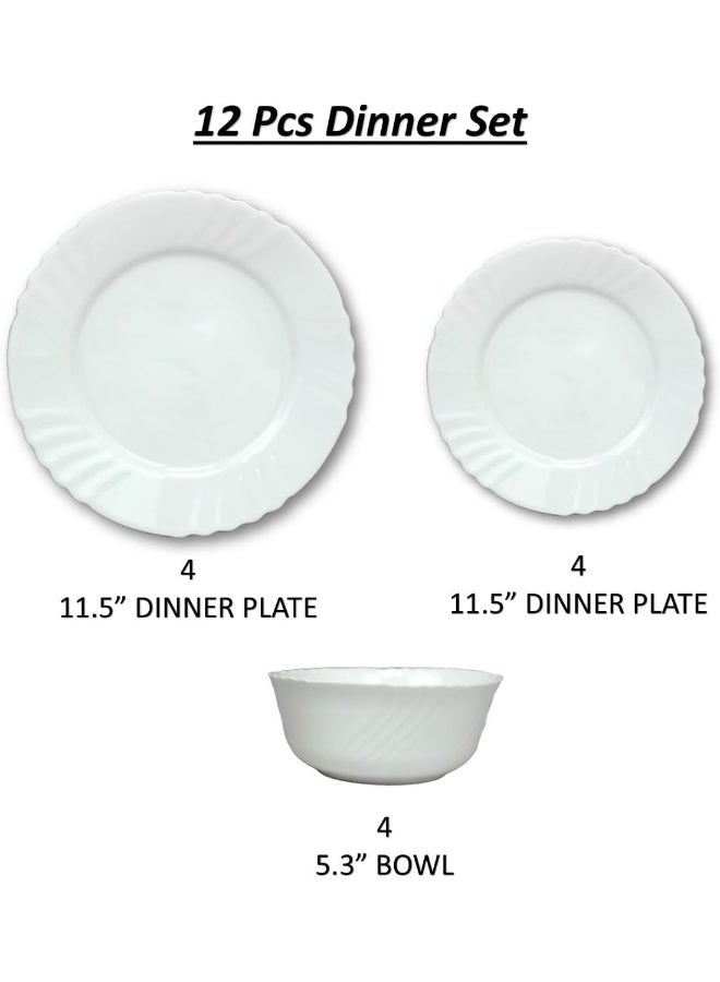 Melrich طقم عشاء من 12 قطعة من الأوبال مع 4 أطباق عشاء 29 سم، 4 أطباق حلوى 22 سم، 4 سلطانيات 13 سم، أبيض - Image 5