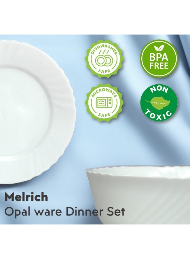 Melrich طقم عشاء من 12 قطعة من الأوبال مع 4 أطباق عشاء 29 سم، 4 أطباق حلوى 22 سم، 4 سلطانيات 13 سم، أبيض - Image 3