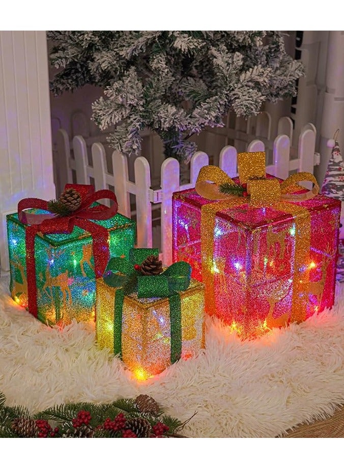 TAPIT Christmas Lighted Gift Boxes Set of 3 Christmas Decorations with Remote & 8 Lighting Modes Light Up Present Boxes Ornament for Christmas Tree Yard Home Decor (Deer) - Image 1