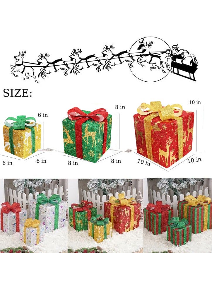 TAPIT Christmas Lighted Gift Boxes Set of 3 Christmas Decorations with Remote & 8 Lighting Modes Light Up Present Boxes Ornament for Christmas Tree Yard Home Decor (Deer) - Image 5