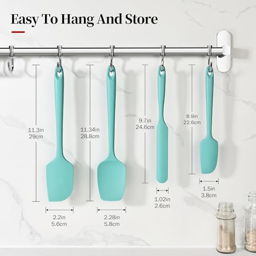 Lilybeam 600F Heat Resistant Spatulas High Heat Food Safe Semless Kitchen Silicone Scraper Set for Cooking Baking Mixing Scraping Stirring Nonstick Cookware Pan Bowl 4PcsAqua Sky - Image 3