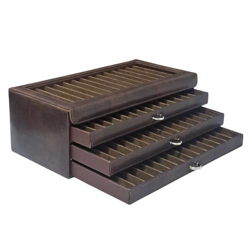 essart Faux Leather Four Level Pen Transparent Display Organizer Box for 60 pens in Snakebit-Brown Color - Image 1