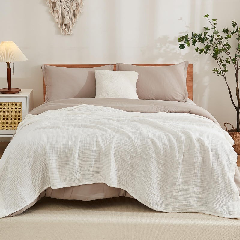 EMME Cotton Bed Blankets White Blankets for Bed Muslin Twin Blanket 60"x80" Lightweight Soft Twin Blanket All Season Gauze Blanket - Image 5