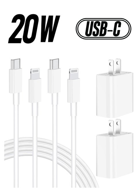 2 Pack 20W USB C Power Delivery Wall Charger with 6FT Type C to Lightning Quick Charge Sync Cord for iPhone 13 12 11 Pro/XS/XR/X/SE