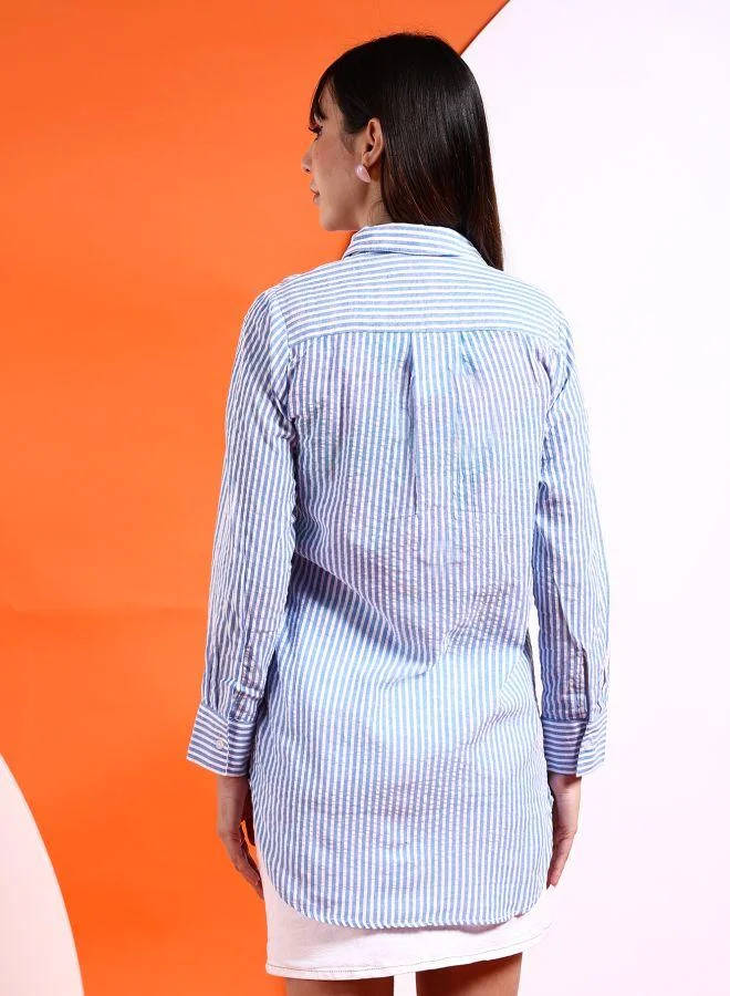 مرفوعة Women Oversized Striped Shirt