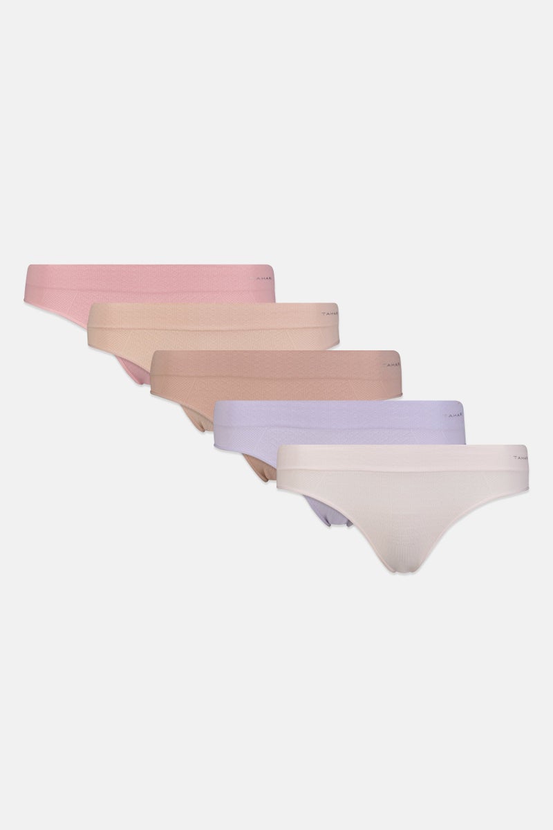 Tahari Women 5 Pieces Brand Logo Seamless Thong, Multicolor - Image 1