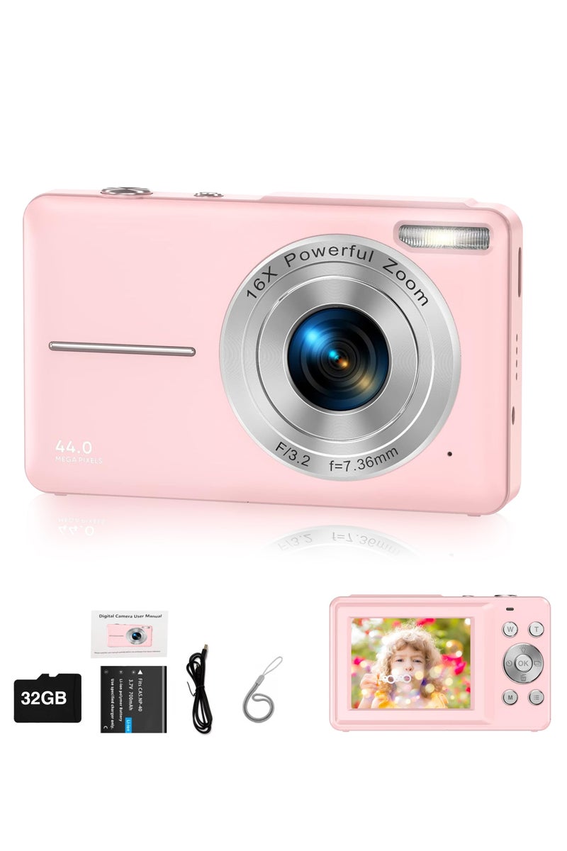 أيه بي جي كاميرا رقمية للأطفال، كاميرا فيديو مدمجة بدقة 44 ميجابكسل FHD 1080 بكسل مع بطاقة 32 جيجابايت، تكبير 16 مرة، مضادة للاهتزاز، كشف الوجه، مثالية للمبتدئين والمراهقين والأولاد والبنات - Image 1