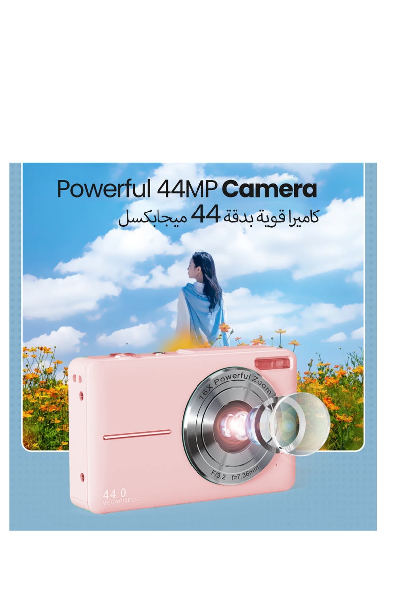 أيه بي جي كاميرا رقمية للأطفال، كاميرا فيديو مدمجة بدقة 44 ميجابكسل FHD 1080 بكسل مع بطاقة 32 جيجابايت، تكبير 16 مرة، مضادة للاهتزاز، كشف الوجه، مثالية للمبتدئين والمراهقين والأولاد والبنات - Image 2