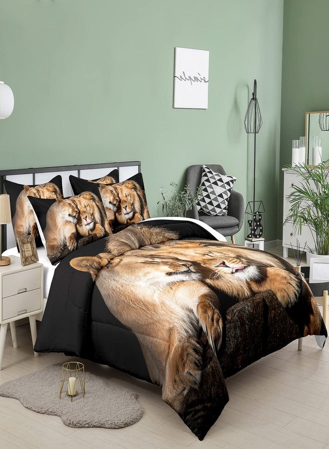 Bodhi Lover Couple Lion Comforter Set King Soft Microfiber Lion Bedding Set King Size Animal Comforter Set with Pillowcases,1 Comforter+2 Pillow Shams #4004 - Image 2