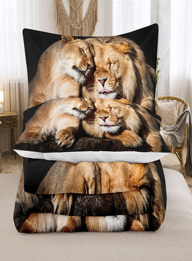 Bodhi Lover Couple Lion Comforter Set King Soft Microfiber Lion Bedding Set King Size Animal Comforter Set with Pillowcases,1 Comforter+2 Pillow Shams #4004 - Image 3