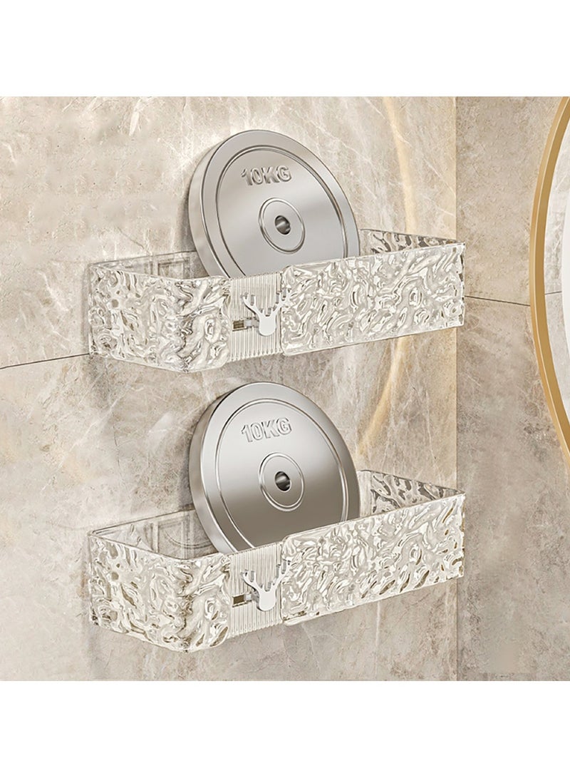 Shower Caddy Shelf, Set Of 2pcs, Bathroom Shelf Perfect For Bathroom Organizer And Storage, No-Drilling Shower Organizer, Transparent ABS+PET Bathroom Accessories (Transparent White)