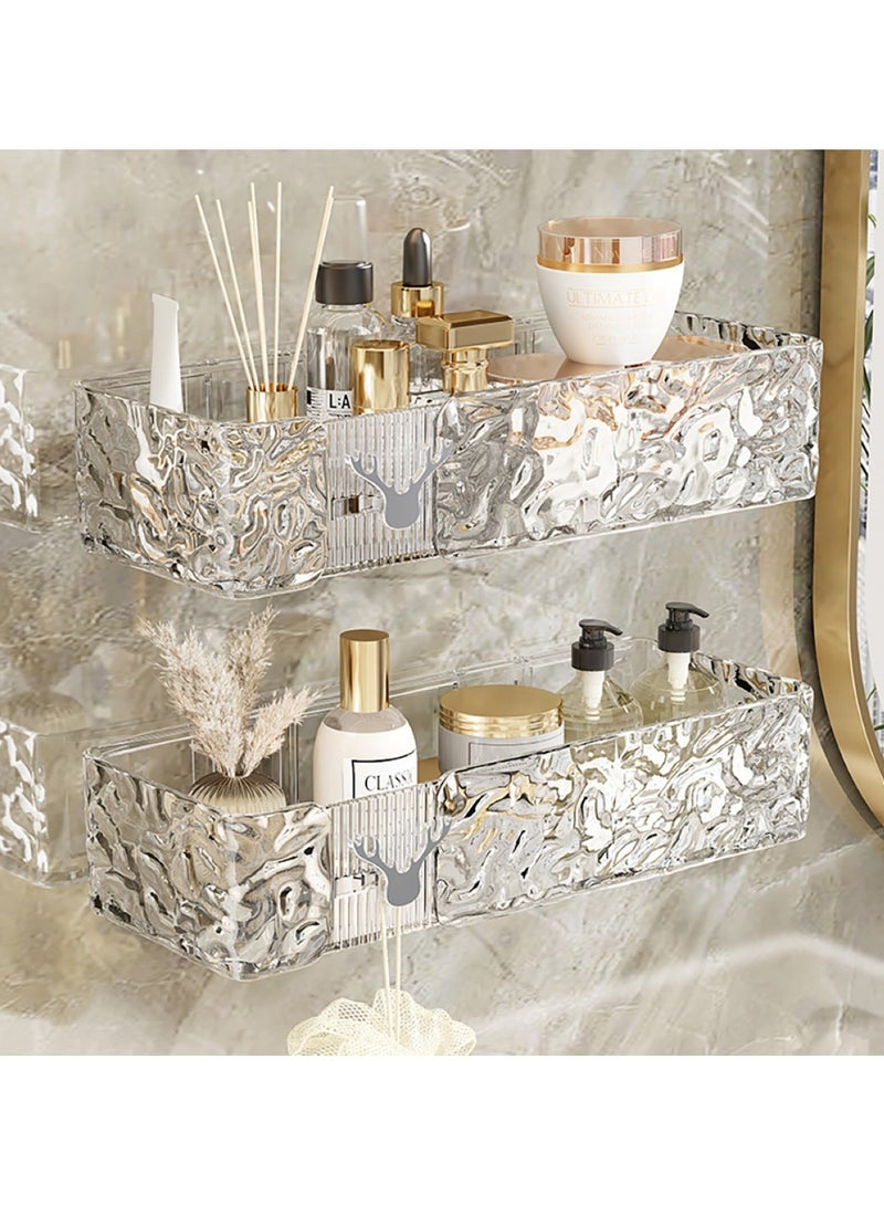 Shower Caddy Shelf, Set Of 2pcs, Bathroom Shelf Perfect For Bathroom Organizer And Storage, No-Drilling Shower Organizer, Transparent ABS+PET Bathroom Accessories (Transparent White)