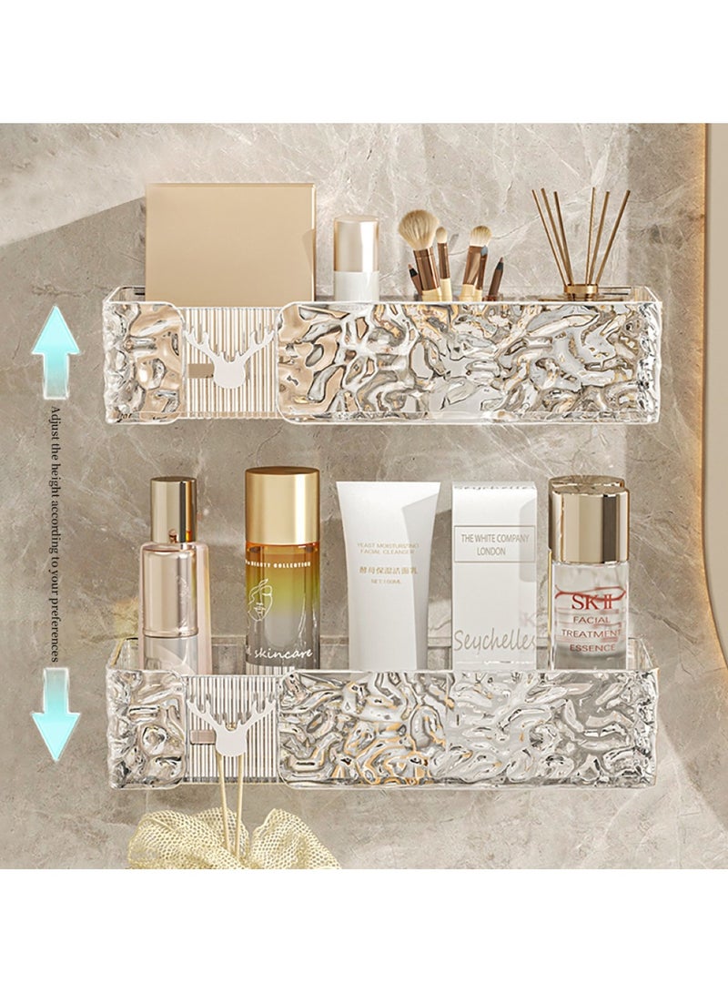 Shower Caddy Shelf, Set Of 2pcs, Bathroom Shelf Perfect For Bathroom Organizer And Storage, No-Drilling Shower Organizer, Transparent ABS+PET Bathroom Accessories (Transparent White)