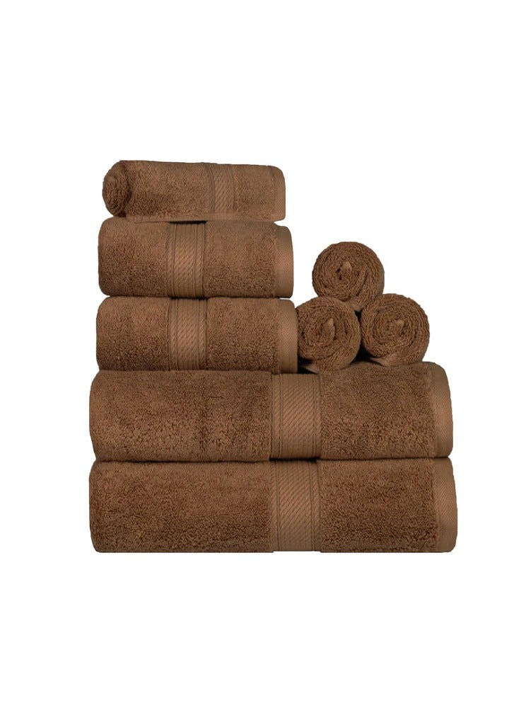 Comfy Comfy 8 Piece Brown Combed Cotton Hotel Quality 600Gsm Highly Absorbent Towel Set  - Image 1