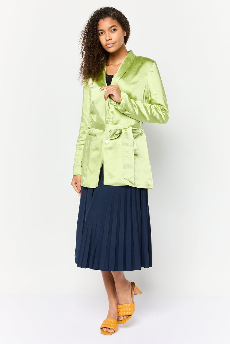 Miss Selfridge Women Regular Fit Plain Belted Casual Blazer, Apple Green - Image 3