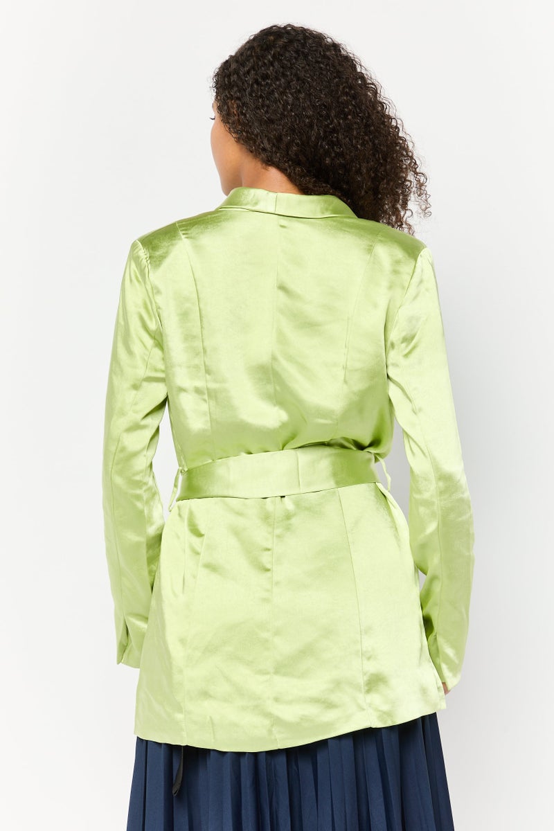 Miss Selfridge Women Regular Fit Plain Belted Casual Blazer, Apple Green - Image 4