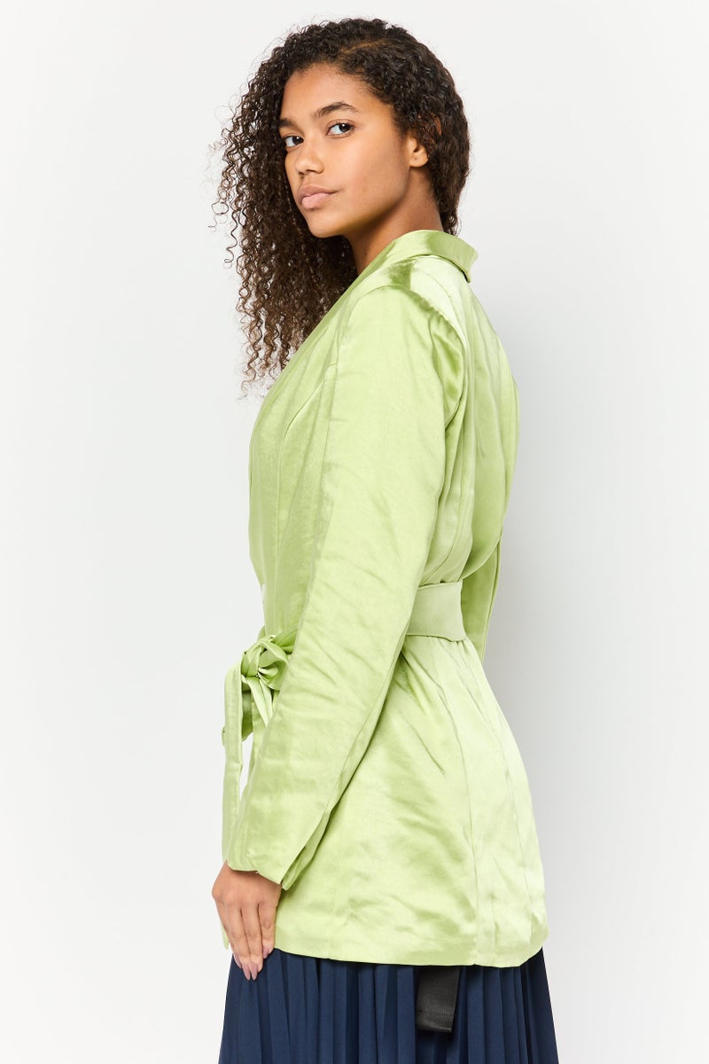 Miss Selfridge Women Regular Fit Plain Belted Casual Blazer, Apple Green - Image 2