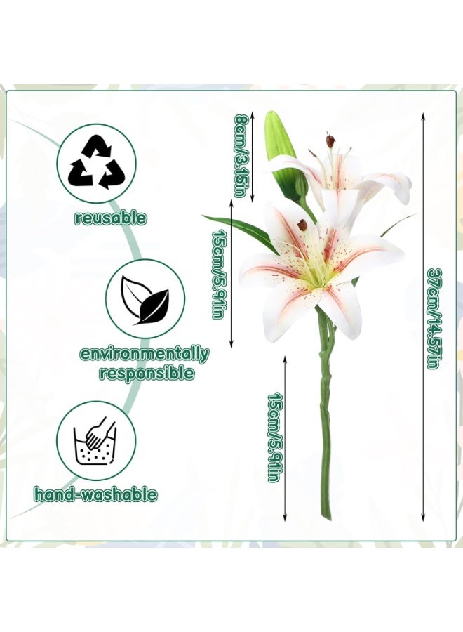 SYOSI 8Pcs Artificial Lily Bouquet Set, Short Stem Faux Flowers with 16 Blooms and 8 Buds, Realistic Floral Arrangement forHome Decor, Wedding Centerpieces, Office, and Party Decoration (White/Pink) - Image 5