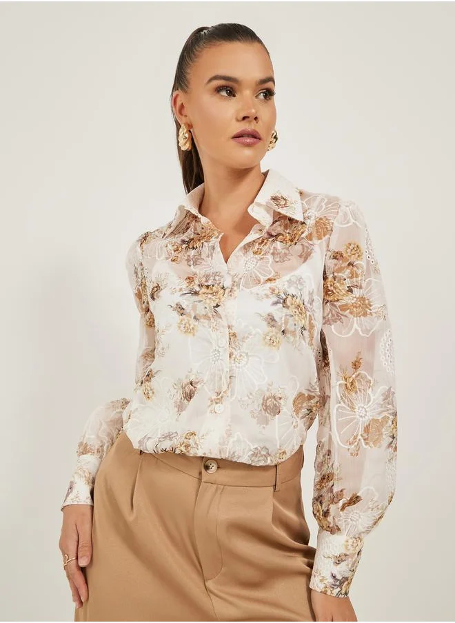 Styli Embroidered Balloon Sleeve Regular Fit Shirt