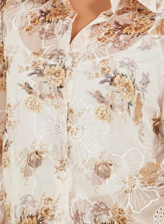 Styli Embroidered Balloon Sleeve Regular Fit Shirt
