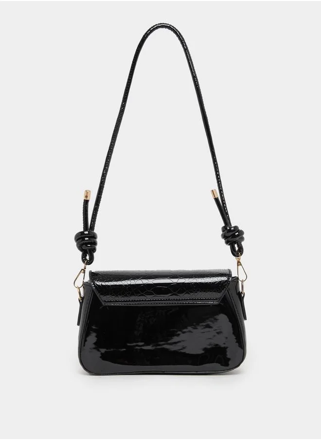 Styli Textured Patent Shoulder Bag with Magnetic Closure