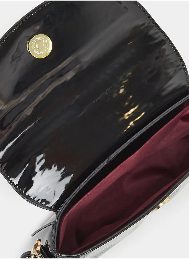 Styli Textured Patent Shoulder Bag with Magnetic Closure