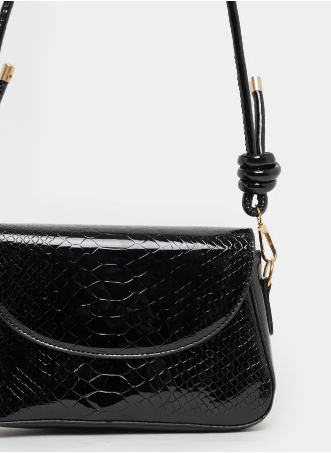 Styli Textured Patent Shoulder Bag with Magnetic Closure
