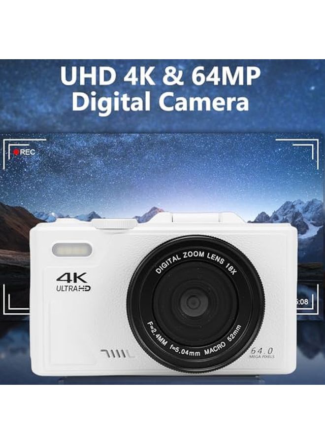 4K 64MP Digital Camera 18x Zoom 3 Inch Flip Screen Mirrorless Camera White - Image 3