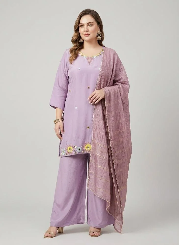 Viny PLUS SIZE VINY Lavender Floral Embroidered Suit Set – Women's Indian Ethnic Wear