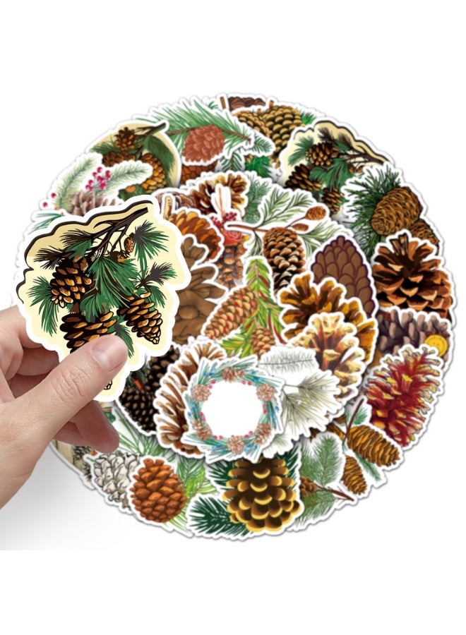 NIBEMINENT 50 Pcs Pine Cones Deco Kit Waterproof Stickers, High Definition Printing Bright Colors, Suitable for Laptop Skateboard Luggage Water Bottle Guitar DIY - Image 3