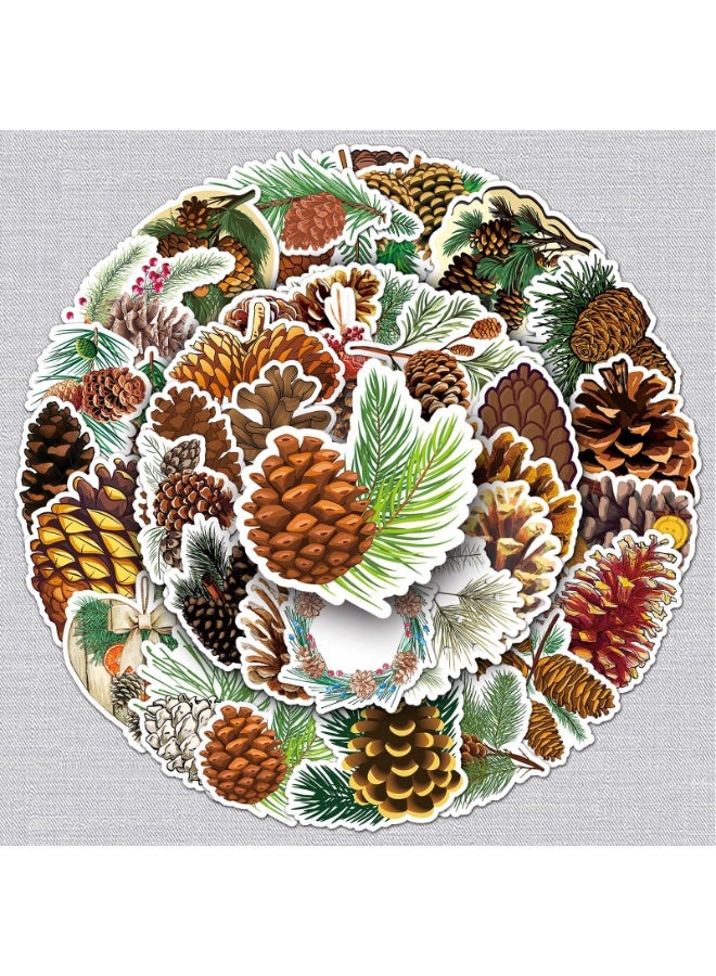 NIBEMINENT 50 Pcs Pine Cones Deco Kit Waterproof Stickers, High Definition Printing Bright Colors, Suitable for Laptop Skateboard Luggage Water Bottle Guitar DIY - Image 2