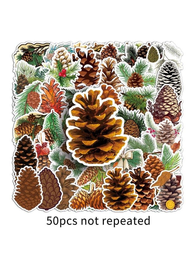 NIBEMINENT 50 Pcs Pine Cones Deco Kit Waterproof Stickers, High Definition Printing Bright Colors, Suitable for Laptop Skateboard Luggage Water Bottle Guitar DIY - Image 1