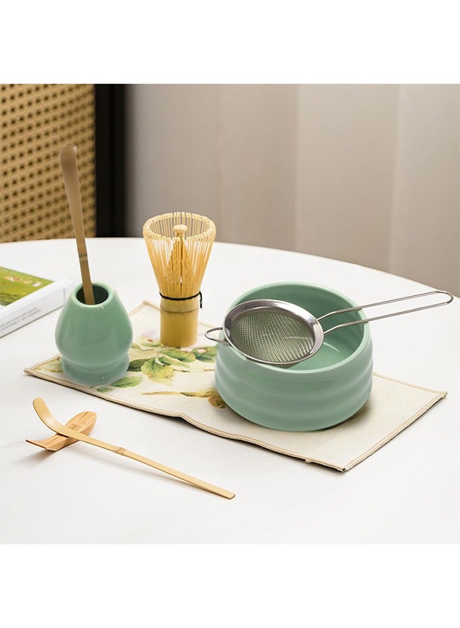 بوفان مجموعة خفاقة شاي الماتشا من 5 قطع تتضمن وعاء ماتشا، خفاقة من الخيزران، حامل خفاقة سيراميك، مغرفة، مجموعة أدوات ماتشا تقليدية لحفل شاي الماتشا (أخضر) - Image 3