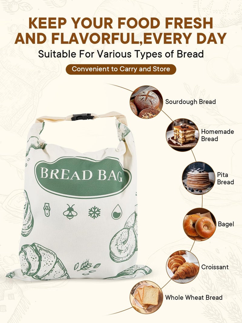 CUIJIALAHA 2 Pack Zippered Beeswax Bread Bags 17Ã—13 Inch Large Cotton Sourdough Bread Bags Reusable Bread Storage Bags for Homemade Bread Freezer Safe for Bagel Croissant & Baguette Kitchen Baking Supplies - Image 2