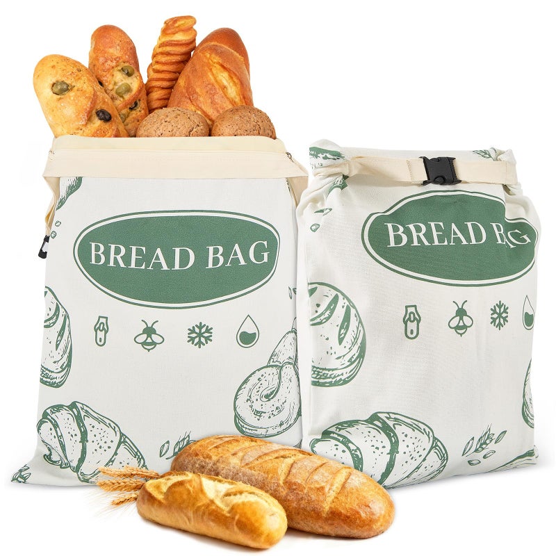 CUIJIALAHA 2 Pack Zippered Beeswax Bread Bags 17Ã—13 Inch Large Cotton Sourdough Bread Bags Reusable Bread Storage Bags for Homemade Bread Freezer Safe for Bagel Croissant & Baguette Kitchen Baking Supplies - Image 1