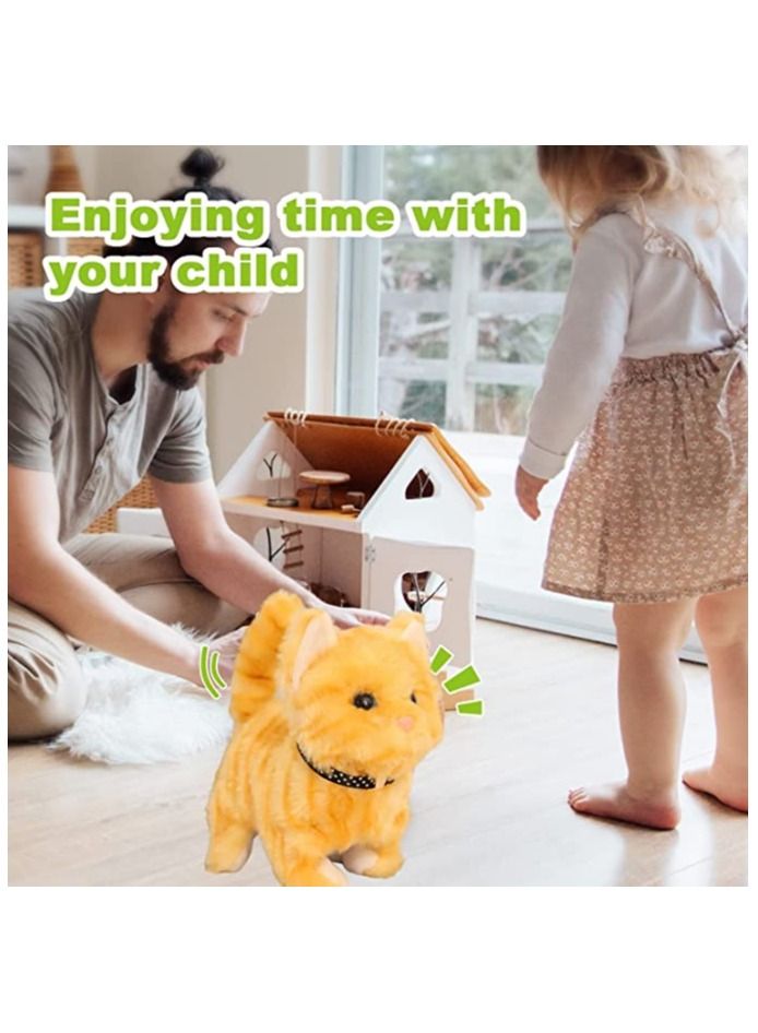 SYOSI Electric Plush Cat, Electronic Interactive Toy, Persian Cat Stuffed Animal, Can Walking, Running, Meowing Wagging Tail Kitten, Interactive Companion Pets, Gift for Kids Children's Birthday (Yellow) - Image 2