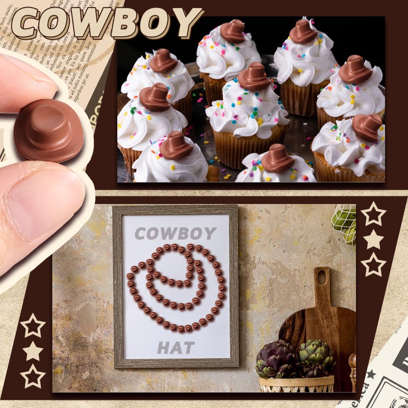 Vercraft 60 Pcs Mini Cowboy Boot Hat Figurine Mini Resin Cowgirl Cowboy Hat for Party Tiny Cowgirl Doll Hats Boot Texas Table Decor Cupcake Toppers Western Halloween Birthday Party Decor(Hat) - Image 5