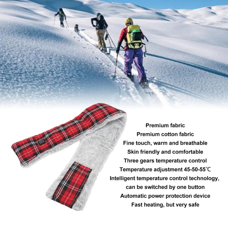 Electric Heating Scarf with Temperature Control Premium Fabrics for Winter Outdoor Sports Red - Image 4